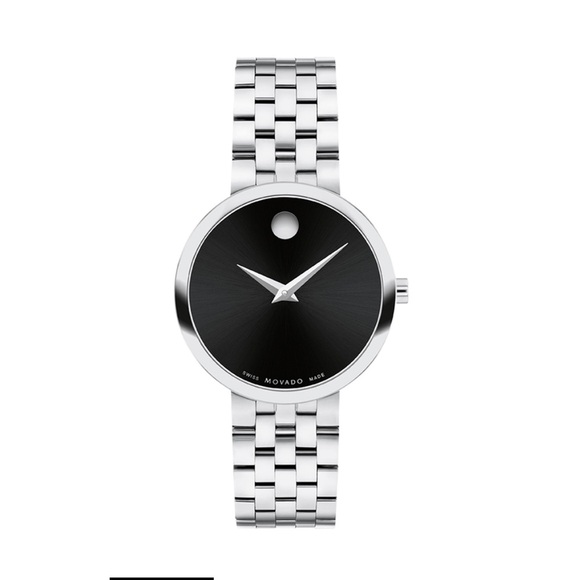 Movado Silver Watch with Black Dial